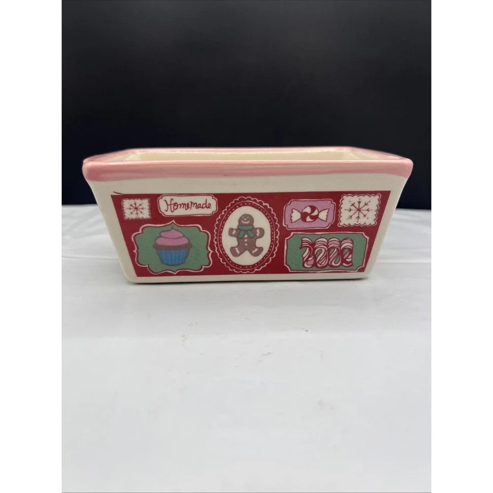 Nantucket Ceramic Mini Loaf Pan Christmas Gingerbread Man Candy Cupcake Baker